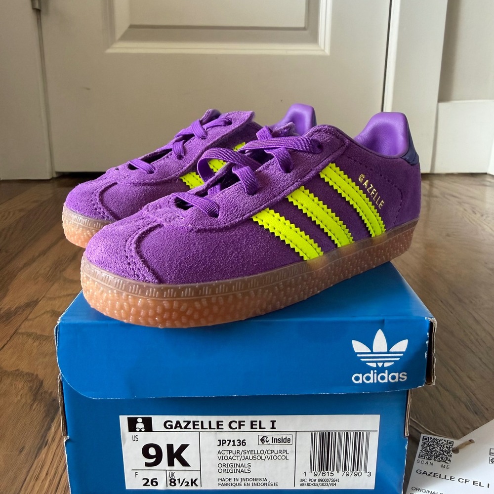 Adidas Gazelle CF EL I Toddler 9K Shoes Active Purple Solar Yellow JP7136